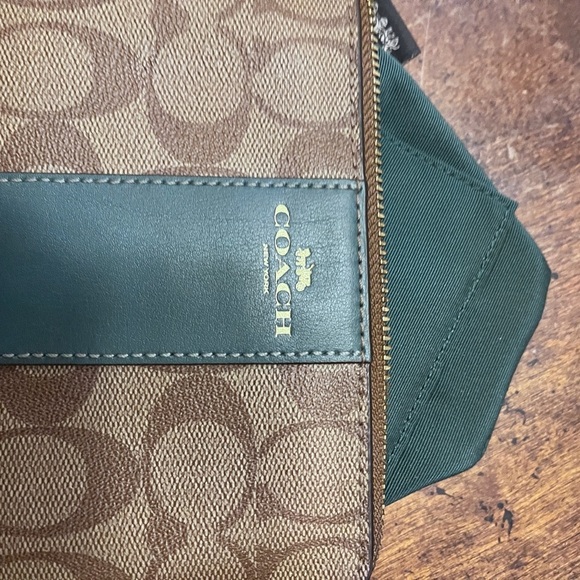 - Coach Signature Canvas Wristlet with Green Leather Trim— - Picture 11 of 13